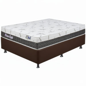 Colchão Casal Prime Light 26 cm D28 Molas Ensacadas + Base Simples Corino Marrom – ORTHOPRIME + BIOSTAR