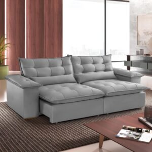 Sofá Retrátil e Reclinável Níger 2,50 m Veludo Cinza B010 – TREVO ESTOFADOS