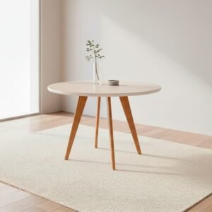 Mesa Redonda Acerola 109 (C/Vidro) Madeira/Off White – CIMOL