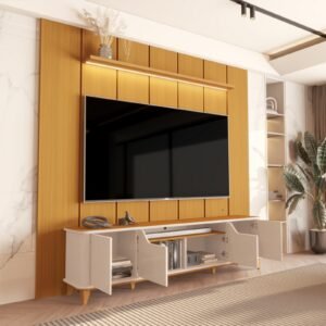 Painel até 75″ Lumi 2.19 Cedro + Rack Aron Off White/Cedro – EDN MÓVEIS