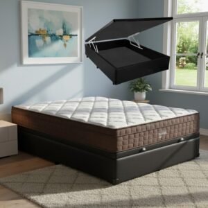 Colchão Casal Star One 30 cm D28/AG D70 + Base Baú Corino Preto – ANJOS + BIOSTAR