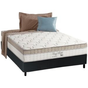 Colchão Casal King Best 28 cm D28 Molas Ensacadas + Base Simples Corino Preto – ANJOS + BIOSTAR