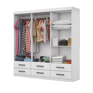 Guarda-Roupa 6 Portas(Sem Espelho/Sem Pés)Dallas 1,53 m Branco – CARIOCA MÓVEIS