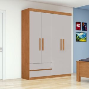 Guarda-Roupa 4 Portas Zeus 1,19 m Amêndoa Clean/Off White – LOPAS