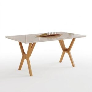 Mesa Essência 120 (C/Vidro) Cinamomo/Off White – JCM MOVELARIA