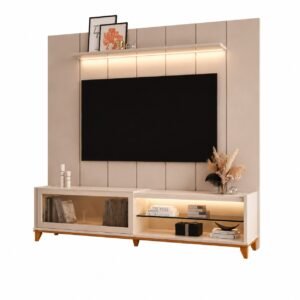 Painel até 75″ Lumi 1,88 m + Rack Vellaro 1,80 m Off White – EDN MÓVEIS