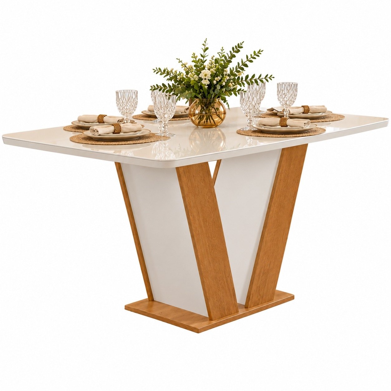 Mesa Qatar 160 (Tampo Londres c/ vidro) Off White/Cinamomo/Off White - CEL MÓVEIS - Imagem 2