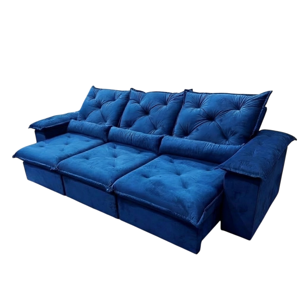 Sofá Retrátil e Reclinável Porto Madero/Brasão 2,75 m Veludo Azul - IMPERIAL DECOR - Imagem 2