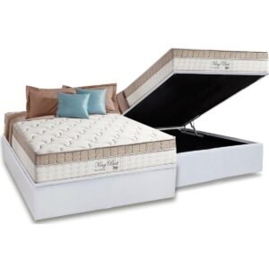 Colchão Casal King Best 28 cm D28 Molas Ensacadas + Base Baú Corino Branco – ANJOS + ALTO NÍVEL