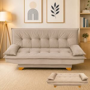 Sofá Cama Veneza 1,88 m Veludo Bege 194 – TOP ESTOFADOS