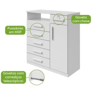 Cômoda 6 Gavetas com Sapateira Da Vinci Branco – LOPAS