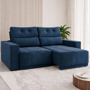 Sofá Retrátil e Reclinável Royal 2,00 m Veludo Azul – VIERO MÓVEIS