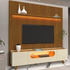 Painel até 85″ Nobre 230 Naturale + Rack Nobre 210 (Pés de Madeira) Off White/Naturale – GELIUS