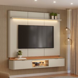 Painel Home até 70″ Ferrara Canela/Off White Fosco – LINEA BRASIL