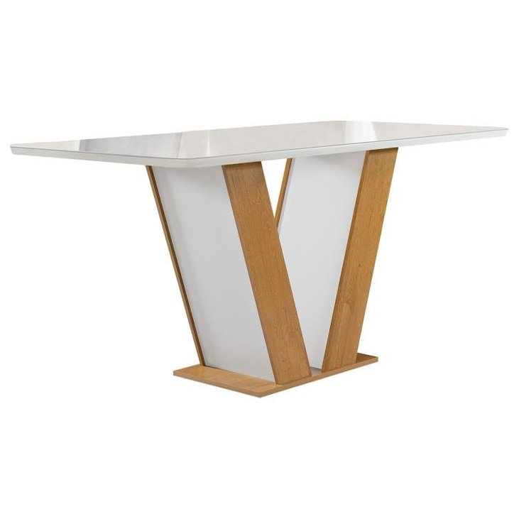 Mesa Qatar 160 (Tampo Londres c/ vidro) Off White/Cinamomo/Off White - CEL MÓVEIS - Imagem 3