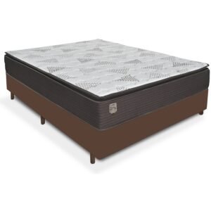 Colchão Casal Ravena 33 cm D26 Molas Ensacadas + Base Simples Corino Marrom – UMAFLEX + BIOSTAR