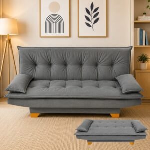 Sofá Cama Veneza 1,88 m Veludo Cinza 195 – TOP ESTOFADOS