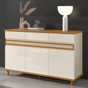 Buffet 3 Portas Açores 1,40 m Off White/Cedro – EDN MÓVEIS