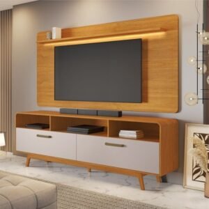 Painel até 70″ Cristal Cinamomo + Rack Cristal Cinamomo/Off White – JCM MOVELARIA