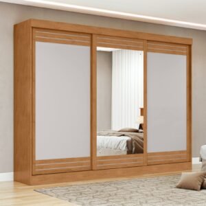 Guarda-Roupa 3 Portas Nice 2,70 m Amêndoa Clean/Off White/Amêndoa Clean – LOPAS