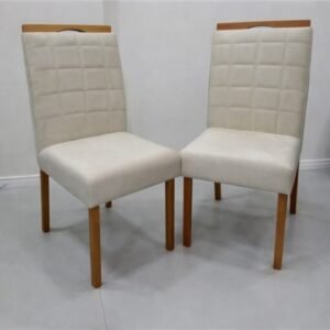 Mesa Qatar 160 (Tampo Londres c/ vidro) Off White/Cinamomo/Off White com 6 Cadeiras Quartzo/Safira Veludo Bege – CEL MÓVEIS + KM DECOR
