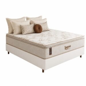 Colchão Casal Laguna Plus 28 cm D26 Molas Ensacadas + Base Simples Corino Branco – KING KONFORT COLCHÕES + BIOSTAR