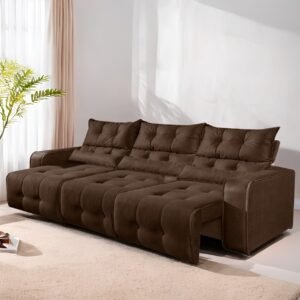 Sofá Retrátil e Reclinável Premier/Minas 2,50 m Veludo Marrom 506 – DECORAR ESTOFADOS