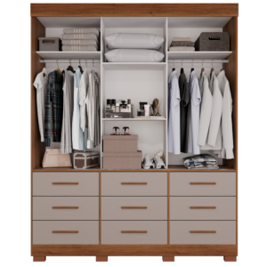 Guarda-Roupa 3 Portas New Star 1,80 m Cinamomo/Off White – SALLÊTO