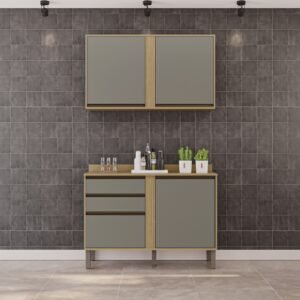Armário Aéreo 2 Portas + Balcão Pérola 1,20 m Jequitibá/Granizo – SALLÊTO