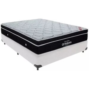 Colchão Casal Elegant Superpocket 28 cm D33 Molas Ensacadas + Base Simples Corino Branco – ORTOBOM + BIOSTAR