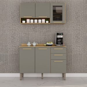 Armário Aéreo Vidro Fumê + Balcão New Valência Jequitibá/Granizo – SALLÊTO