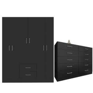 Guarda-Roupa 6 Portas Jamaica 6002  + Cômoda 10 Gavetas Caribe Preto – FELLICCI