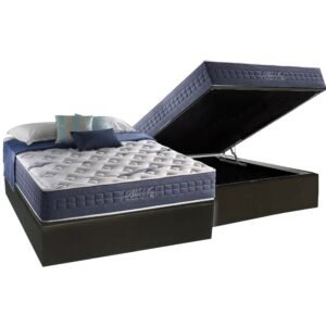Colchão Casal Blue Sea 31 cm D28 Molas Ensacadas + Base Baú Corino Preto – ANJOS + ALTO NÍVEL