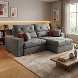 Sofá Retrátil e Reclinável Yara/Gran Bela/Gran Bello 2,50 m Veludo Cinza 212 – R A ESTOFADOS