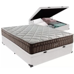 Colchão Casal Star One 30 cm D28/AG D70 + Base Baú Corino Branco – ANJOS + BIOSTAR
