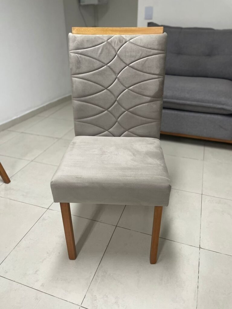 Mesa Salinas 90 Cinamomo/Off White com 4 Cadeiras Safira Veludo Bege – CEL MÓVEIS + WM DECOR - Imagem 2