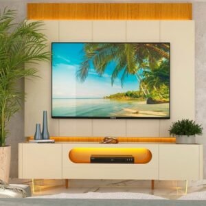 Painel até 85″ Magnífico Naturale/Off White + Rack Nobre 210 (Pés de vidro) Off White/Naturale – GELIUS