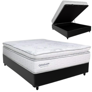 Colchão Casal New Freedom 32 cm D33 Molas Ensacadas + Base Baú Corino Preto – ORTOBOM + ALTO NÍVEL