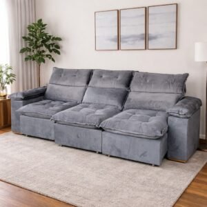 Sofá Retrátil e Reclinável Imperial 2,75 m Veludo Jolie Cinza 08 – IMPERIAL DECOR