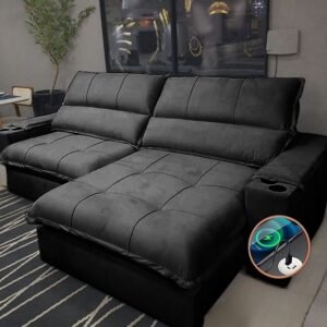 Sofá Retrátil e Reclinável Zeus/Afrodite 2,50 m Preto – ZARAT ESTOFADOS