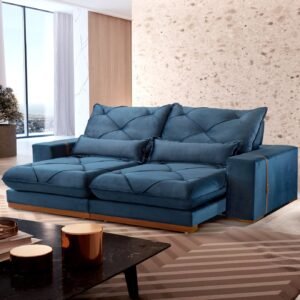Sofá Retrátil e Reclinável Luanda/Isabella/Barcelona 2,50 m Veludo Azul – TREVO ESTOFADOS