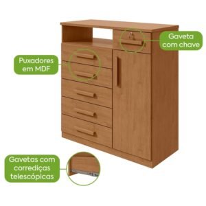 Cômoda 6 Gavetas com Sapateira Da Vinci Amêndoa Clean – LOPAS