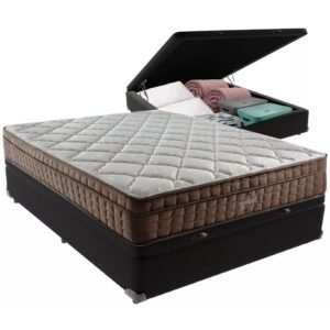 Colchão Casal Star One 30 cm D28/AG D70 + Base Baú Corino Preto – ANJOS + ALTO NÍVEL