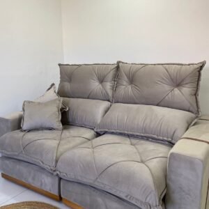 Sofá Retrátil e Reclinável Gran Bello Light 2,30 m Veludo Bege – QUINE ESTOFADOS