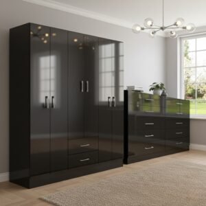 Guarda-Roupa 6 Portas Jamaica 6002  + Cômoda 10 Gavetas Caribe Preto – FELLICCI