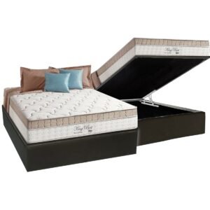 Colchão Casal King Best 28 cm D28 Molas Ensacadas + Base Baú Corino Preto – ANJOS + ALTO NÍVEL