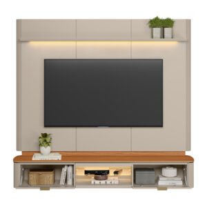 Painel Home até 70″ Ferrara Canela/Off White Fosco – LINEA BRASIL