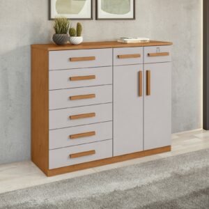 Cômoda 8 Gavetas com Sapateira Dupla Toronto Amêndoa Clean/Off White – LOPAS