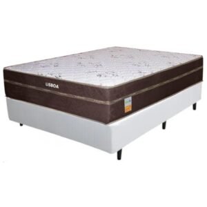 Colchão Casal Lisboa 24 cm D28 Molas Ensacadas + Base Simples Corino Branco – ECOTEC + BIOSTAR