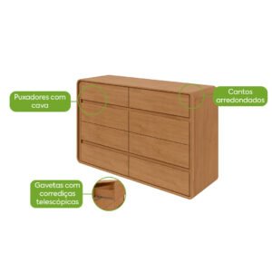 Cômoda 8 Gavetas Loop Amêndoa Clean – LOPAS